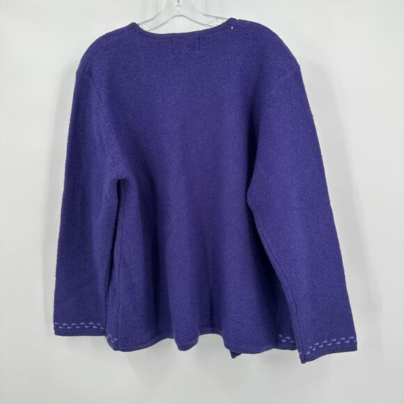 Linea by Louis Dell Olio Women Cardigan Size M Wool Purple Embroidered Folk FLAW - Picture 2 of 8